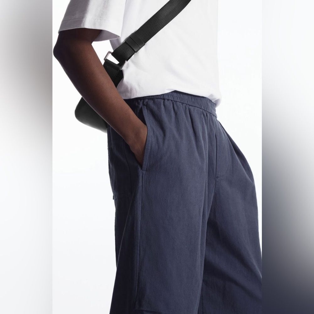 COS Men's Wide-leg Chambray Linen/Cotton French Blue Trousers Sz L - Picture 5 of 16